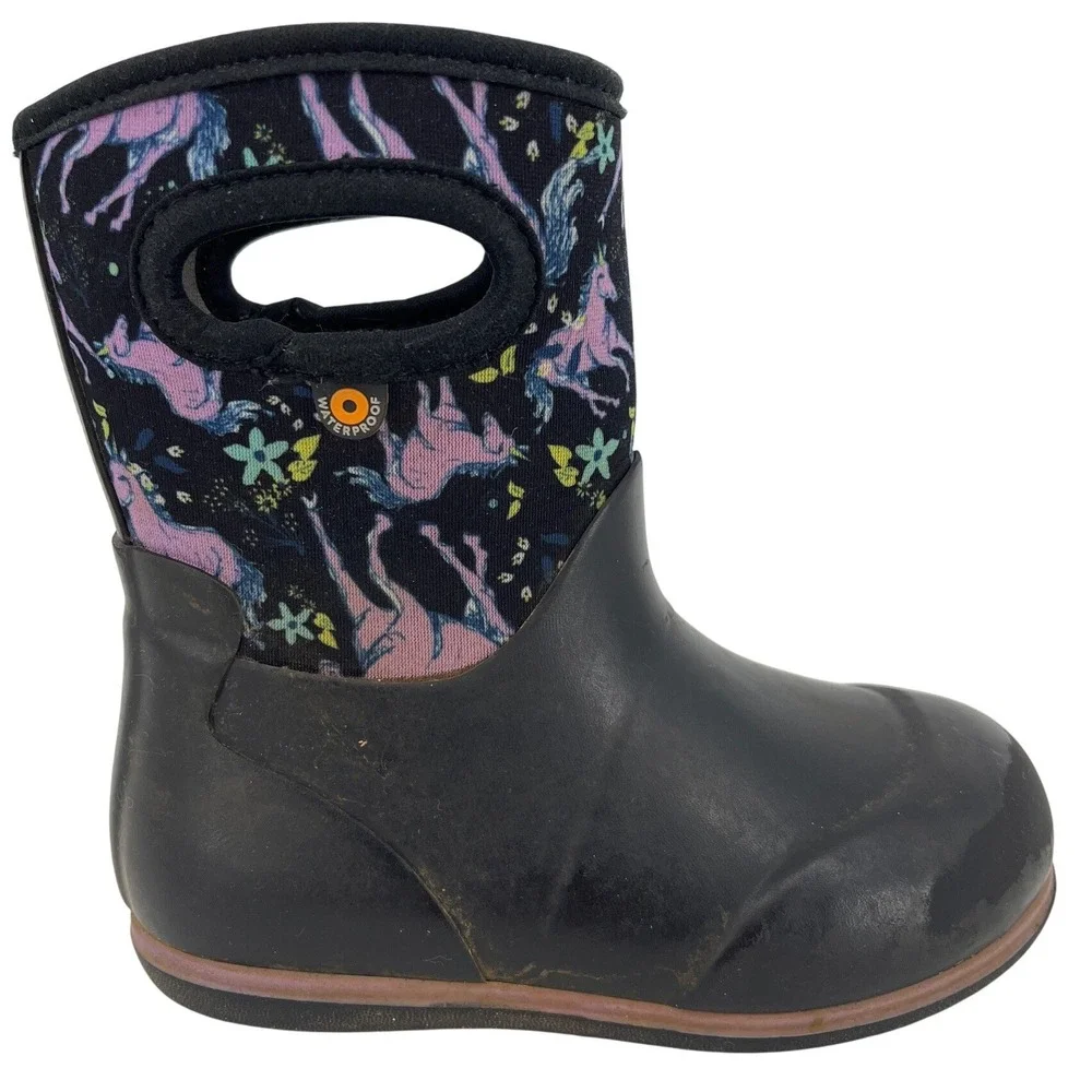 Bogs Classic Unicorn Boots Kids Size‎ 10 Black Multi Good Waterproof Insulated